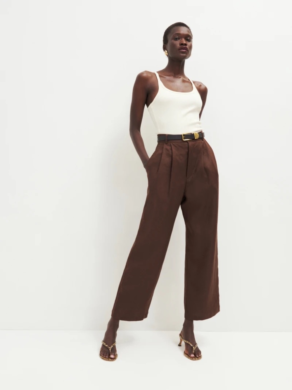Reformation Mason Brown Cropped Linen Pant Size 4